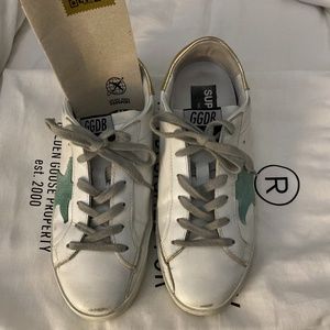 Golden goose distressed superstar off white gold with green patch size 38 worn4x